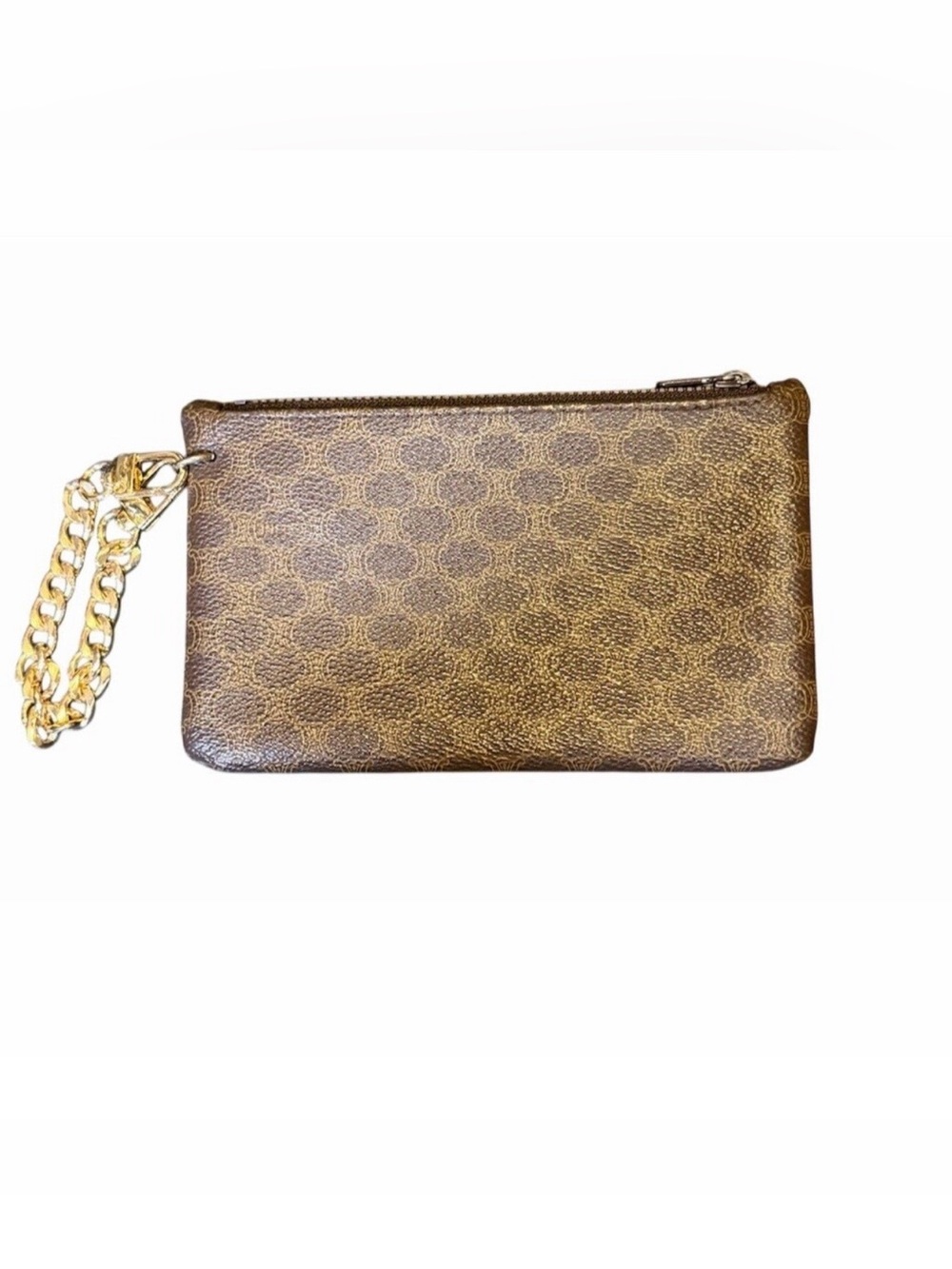 Celine Macadam Triomphe Monogram Zip Pouch Wristlet Brown/Tan